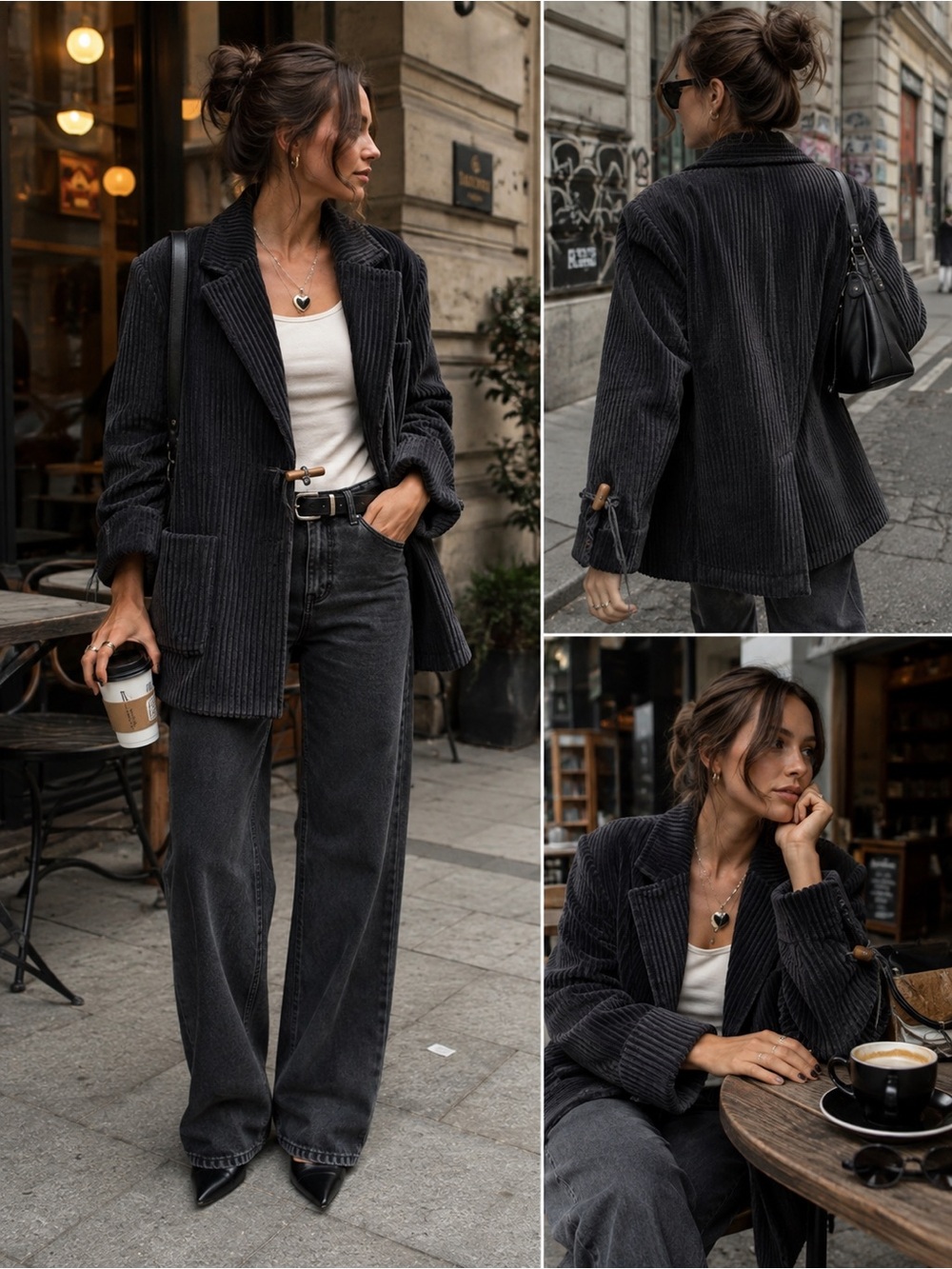 Bianca Nygard Charcoal Corduroy Tie-Front Blazer